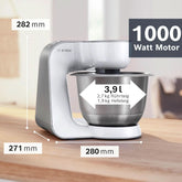 Küchenmaschine Serie 4 MUM58210, Edelstahl-Schüssel 3,9 L, Planetenrührwerk, Patisserie-Set Aus Edelstahl, Knethaken, Schlagbesen, Rührbesen, Durchlaufschnitzler, 3 Scheiben, 1000 W, Weiß/Silber Mama si Copilul Naty Shop